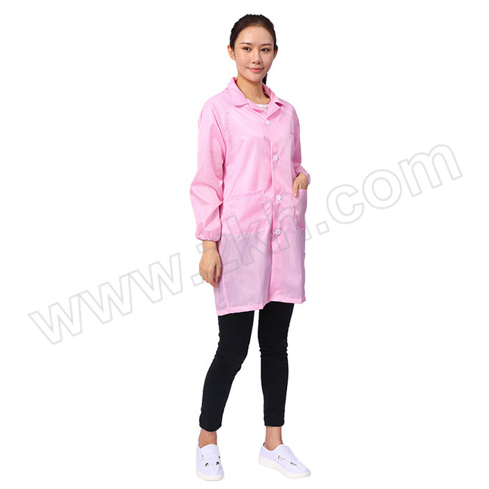 COMOFAJE/康惠杰 条纹无尘防静电防护服 FJDDGF004 2XL 粉色 1件