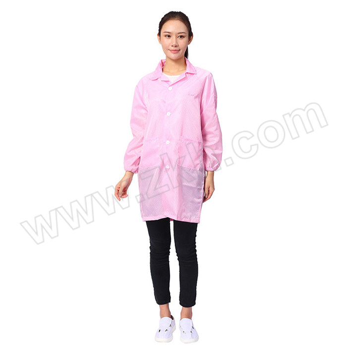 COMOFAJE/康惠杰 条纹无尘防静电防护服 FJDDGF004 2XL 粉色 1件