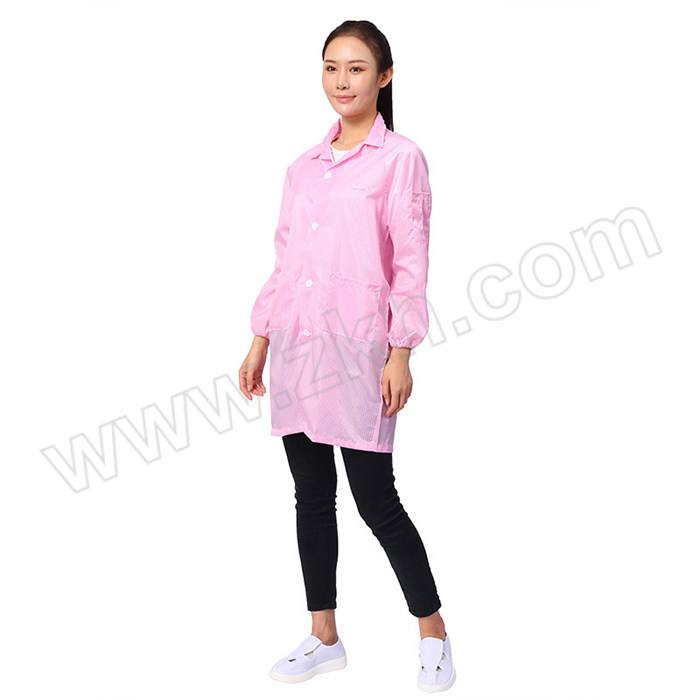 COMOFAJE/康惠杰 条纹无尘防静电防护服 FJDDGF004 2XL 粉色 1件