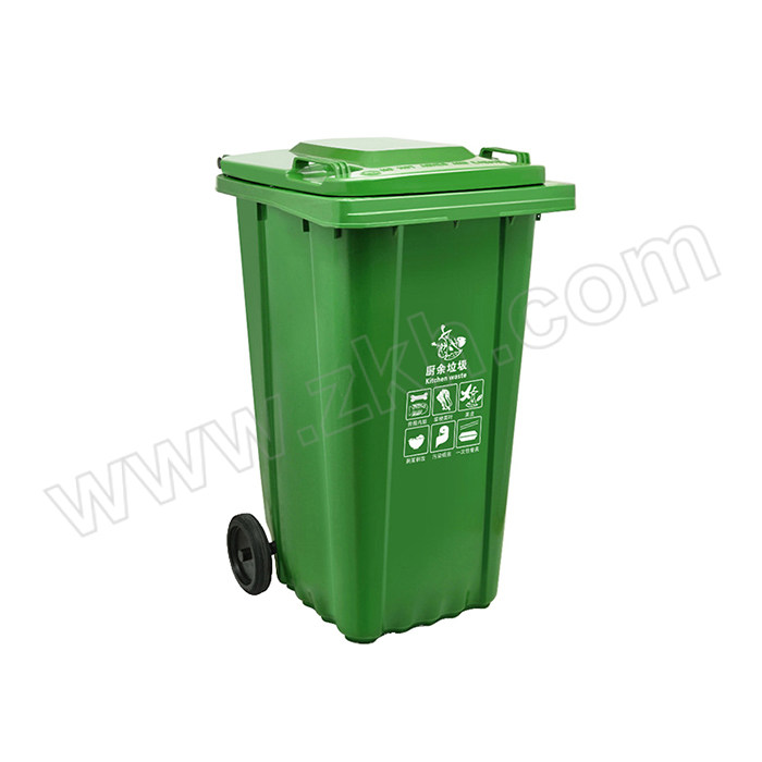 YUETONG/月桐 加厚户外分类塑料垃圾桶 58×76×106cm 240L  可挂车 餐厨垃圾 绿色 1个
