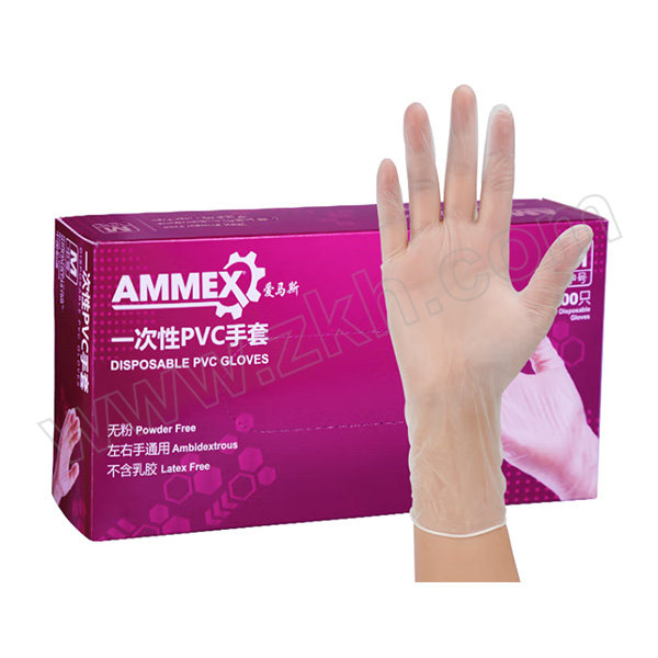 AMMEX/爱马斯 一次性PVC手套 GPX3KRT M 100只 1盒