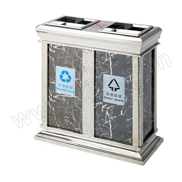 YUETONG/月桐 分类回收烟灰垃圾桶 A-98B 630×310×700mm 不锈钢 仿大理石 1个