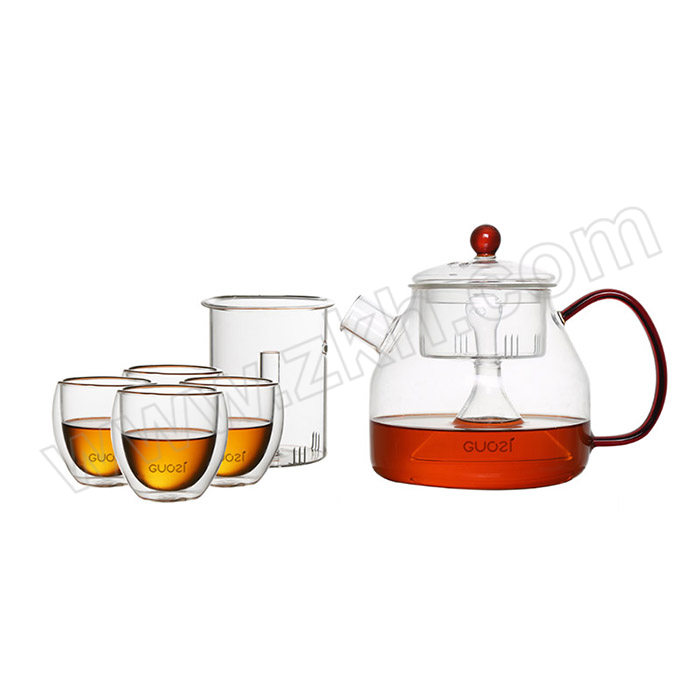 GUOZI/果兹 花香玖润茶具套装 GZ-S39 透明玻璃杯茶具蒸煮两用带四杯 1000mL+80mL×4 1套