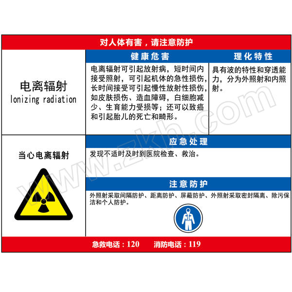 QXSIGN/标识牌专家 职业危害告知卡电离辐射 QSA151C1 防雨防晒 室内外通用 不变色不变形 1块