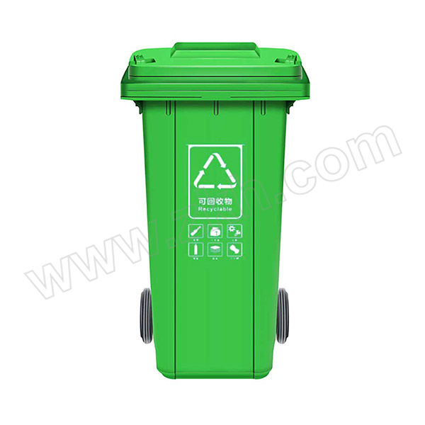 MINYIN/敏胤 户外可回收垃圾标识分类垃圾桶(苏州标准) MYL-7240-17 580×710×1010mm 240L 绿色 挂车带轮 1个