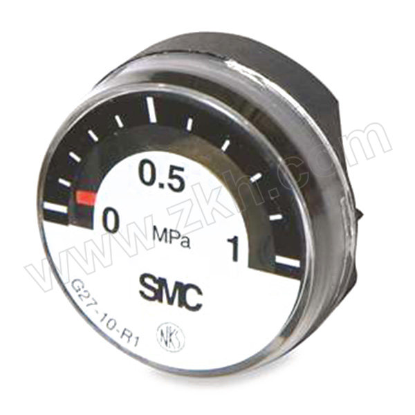 SMC G27系列一般用压力表 G27-10-R1 压力范围0~1MPa 标准式 表盘外径26mm 接口R1/16 1个