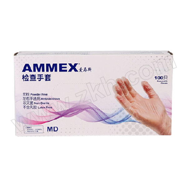 AMMEX/爱马斯 一次性无粉透明PVC手套 GPX3M42100 S 无粉光面 100只 1盒