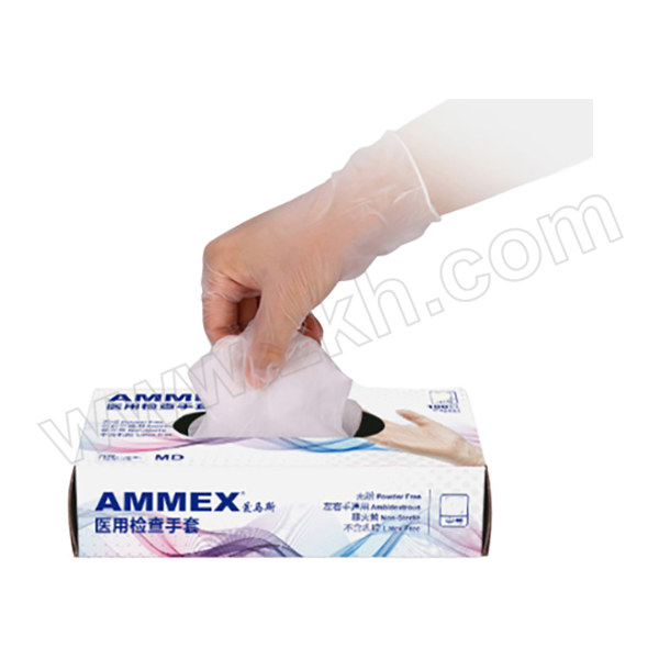 AMMEX/爱马斯 一次性无粉透明PVC手套 GPX3M46100 L 无粉光面 100只 1盒