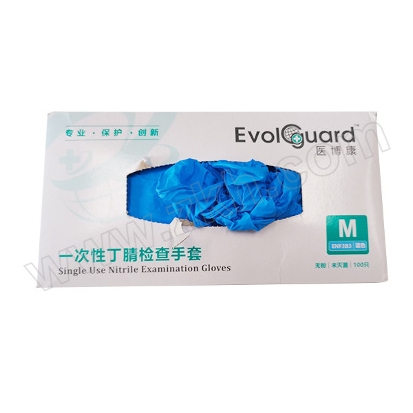 EVOLGUARD/医博康 一次性蓝色丁腈手套 ENF3B3 M 3.5g 无粉 100只 1盒