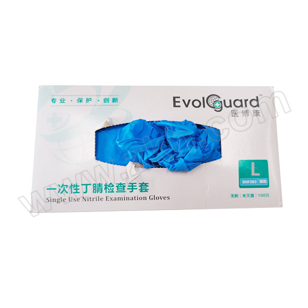 EVOLGUARD/医博康 一次性蓝色丁腈手套 ENF3B4 L 3.5g 无粉 100只 1盒