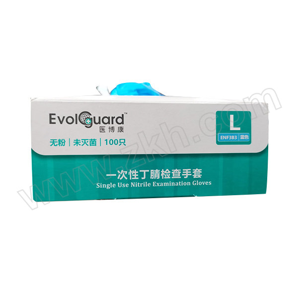 EVOLGUARD/医博康 一次性蓝色丁腈手套 ENF3B4 L 3.5g 无粉 100只 1盒