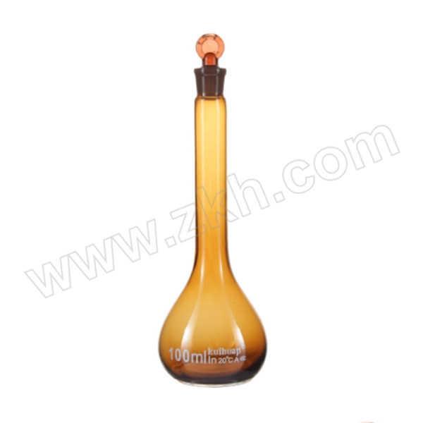 KUIHUAP/葵花 棕色容量瓶(A级) 100mL 玻璃塞 允差±0.1mL 12/14 1只