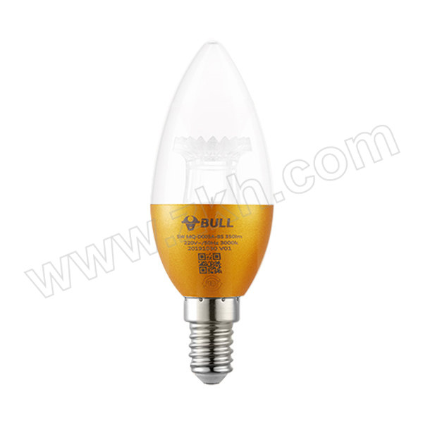 BULL/公牛 LED节能灯泡 GN-3W E14 蜡烛尖泡 6500K 白光 金色外壳 1个