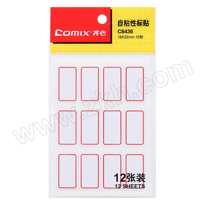 COMIX/齐心 自粘性标贴 C6436 18×32mm 红框 12枚×12张 1袋