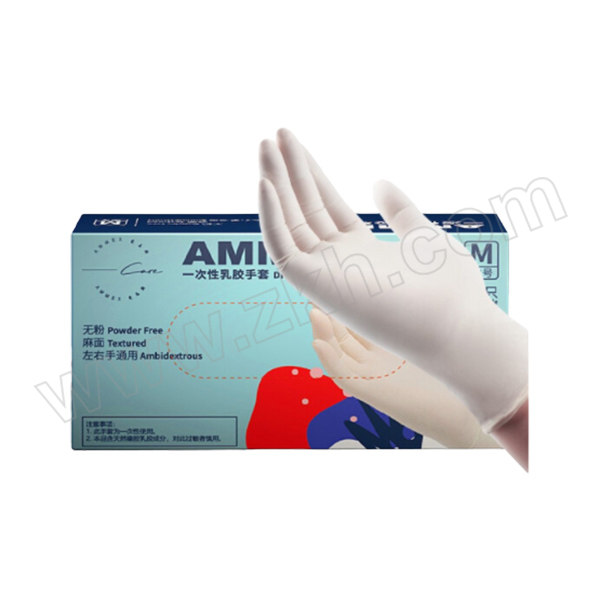 AMMEX/爱马斯 一次性乳胶手套 TLFT44100 M 5±0.2g 白色 100只 1盒