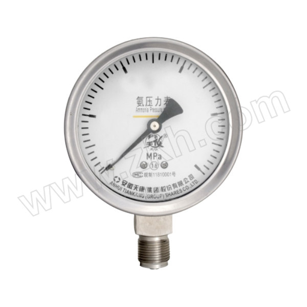 TK/安徽天康 氨用不锈钢压力表(304+316) YA-150/-0.1~0.5MPa/G1/2/1.6级/径向不带边 表盘直径150mm 1只