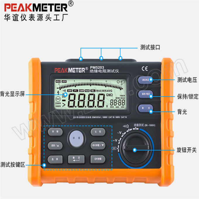 PEAKMETER/华谊 数字兆欧表绝缘电阻测试仪 MS5203 1台
