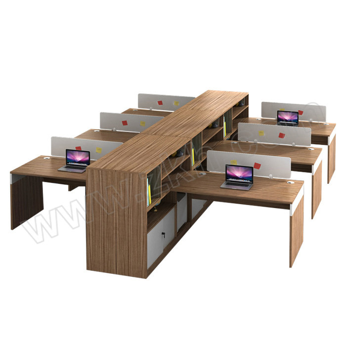 LANRAN/兰冉 雅典胡桃高柜六人位职员办公桌工位 LR-PF3105 尺寸桌600×1200×750mm 柜1400×300×1100mm 有屏风 无线槽 1张