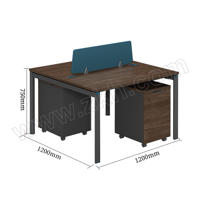 JOYH/震海 马里胡桃木色双人位带柜子屏风工位桌 ZH66B1201 尺寸1200×1200×750mm 无线槽 1张