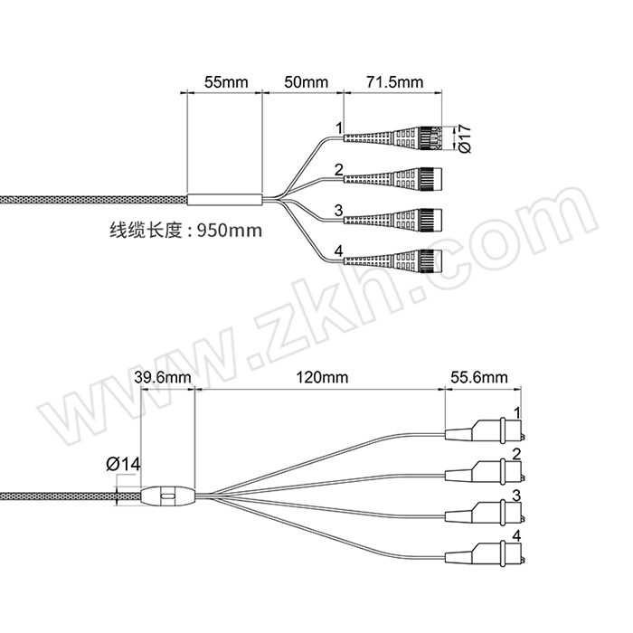 ETA 四端开尔文测试电缆 ETA2207 约950mm 1根 1包