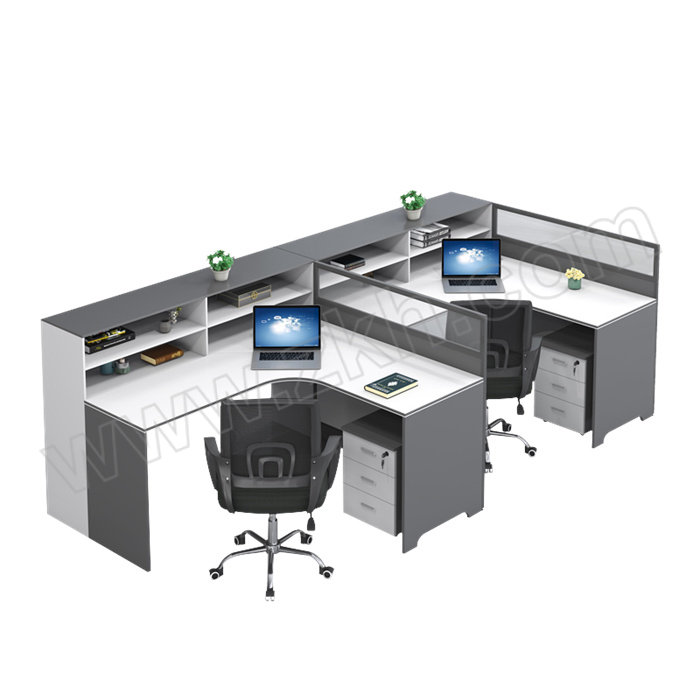 LANRAN/兰冉 F型两人位含柜椅职员办公桌简约现代工位 LR-BGZ0209 尺寸2800×1500×1100mm 有线槽 1张