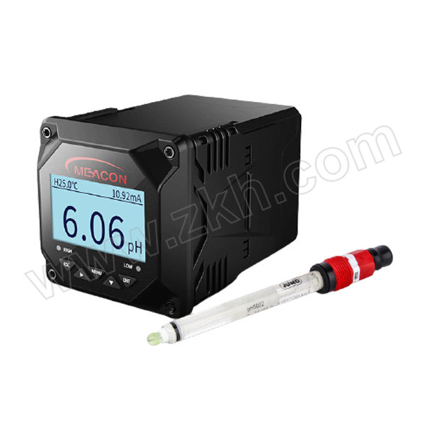 MEACON/美控 pH控制器(带pH玻璃电极) pH6.5+5018 AC220V供电 2路常开继电器报警 输出4~20mA+RS485 中文/英文显示 开孔尺寸92×92mm 5m引线 一体式 耐温0~100℃ 耐压4Bar 1套