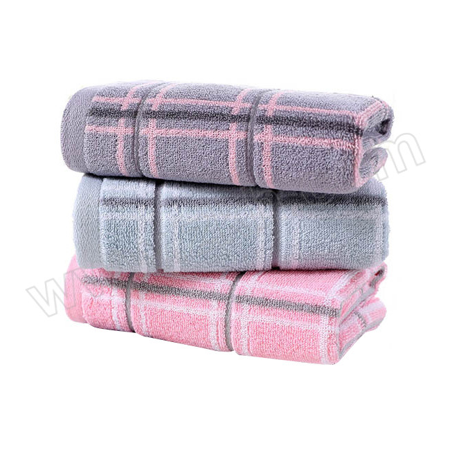 GRACE/洁丽雅 纯棉加厚素色格子毛巾 7111 74×34cm 粉色/灰色/深灰色随机 含棉量100% 单条单独包装 1条