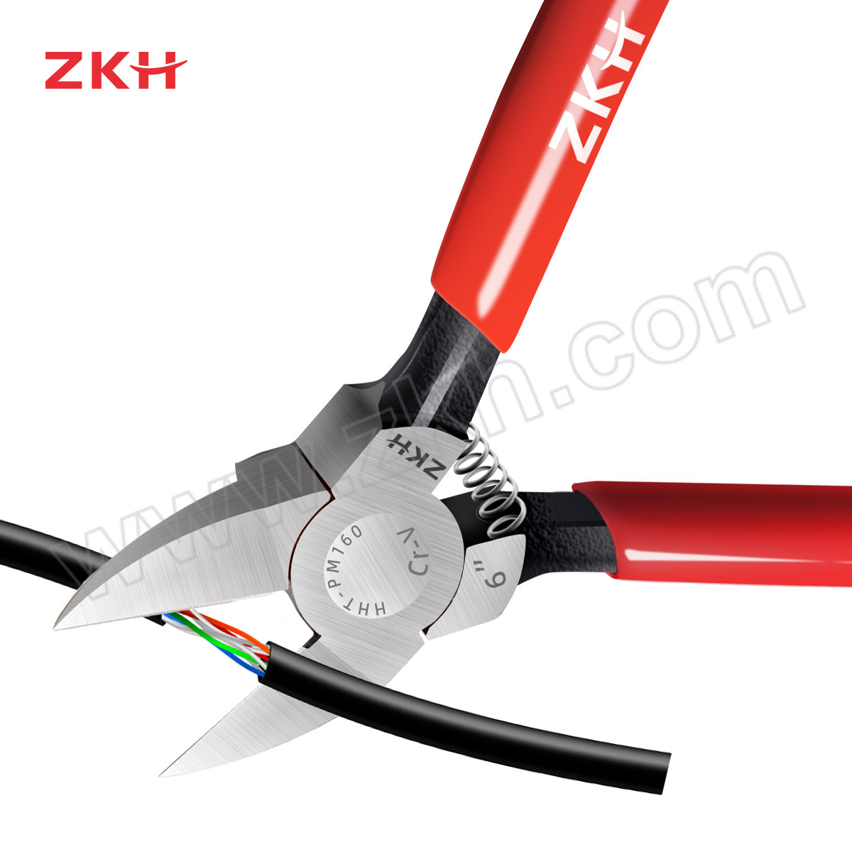 ZKH/震坤行 铬钒钢沾塑柄塑料水口钳 HHT-P160 6"/150mm 1把