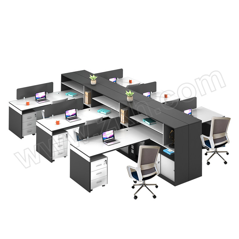 LANRAN/兰冉 干字六人位含柜椅暖白办公室办公桌椅组合 LL-ZYZ0424 尺寸3000×4200×1100mm 有屏风 1张