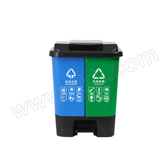 YUETONG/月桐 脚踏干湿分离分类垃圾桶 16L 29×24×37cm 蓝色+绿色 1个