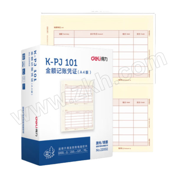 DELI/得力 KPJ101金额记账凭证 22002 1000张×2包 1箱