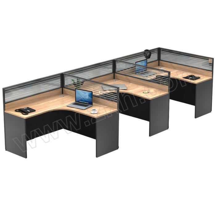 LANRAN/兰冉 雅典胡桃F型三人位工位办公桌 LL-ZYZ0510 尺寸4200×1200×1100mm 有屏风 无线槽 1张