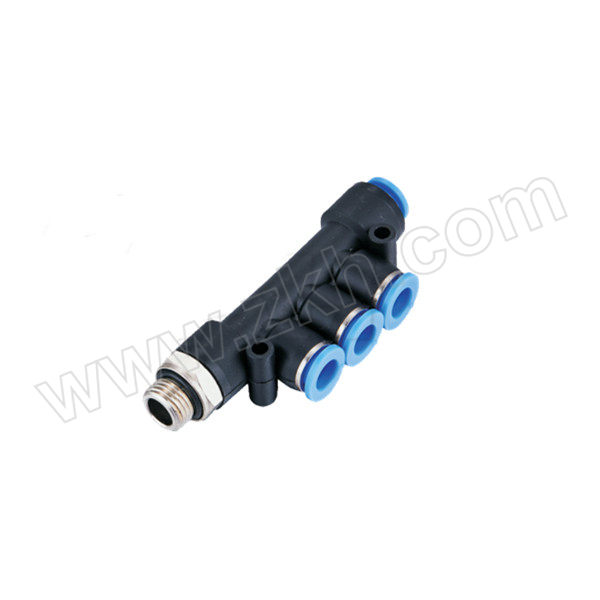 FLYFLOW/福莱福流 IPKD-G螺纹五通快速接头 IPKD08-G02 黄铜镀镍+塑料接头 快插8mm-快插8mm-外螺纹G1/4 1个