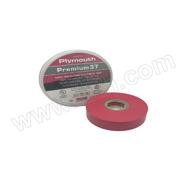 PLYMOUTH/普利茅斯 专业级PVC电气绝缘胶带 Premium 37(红色) 19mm(宽)×20m(长)×0.18mm(厚) 1卷
