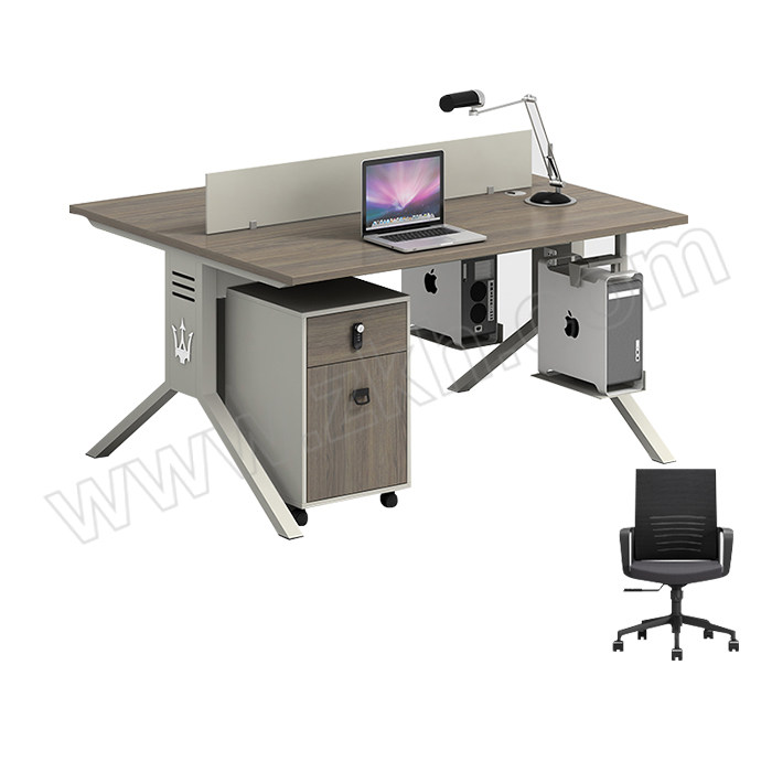 LANRAN/兰冉 面对面双人位职员桌(含柜椅) LR-ZYZ01404 尺寸1200×1200×750mm 有屏风 无线槽 1张