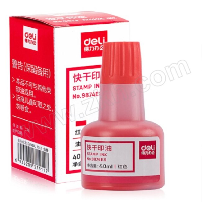 DELI/得力 快干印油 9874ES 40mL 红色 1瓶