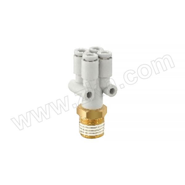 YOUBOLI/优铂利 KQ2系列外螺纹四管Y型 Y-KQ2UD06-02AS 黄铜+塑料 快插接口6mm-外螺纹R1/4 1个