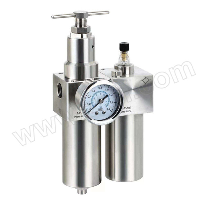 FLYFLOW/福莱福流 不锈钢空气过滤组合三联件 SFRL-400-04RUM 过滤精度40μm 压力范围0~16bar 接口Rc1/2 手动排水式 附压力表 1个