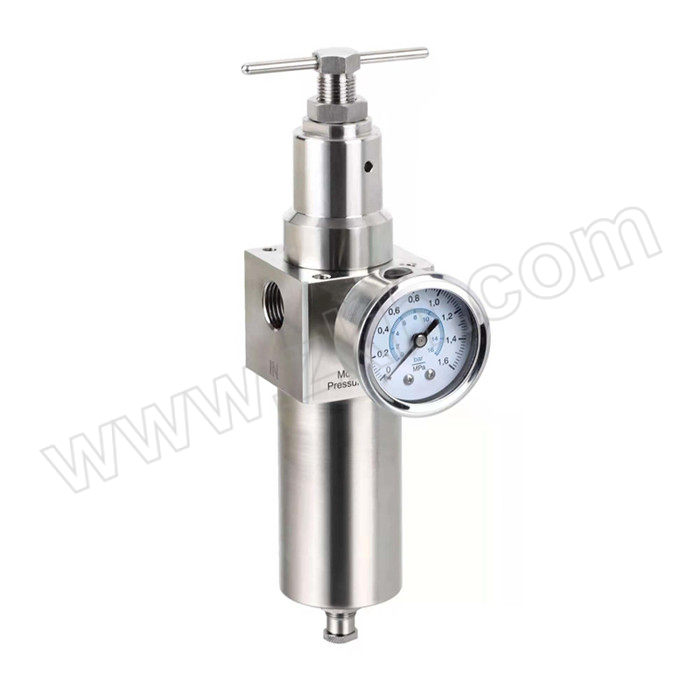 FLYFLOW/福莱福流 不锈钢调压过滤器 SFR-200-02UD 过滤精度40μm 接口G1/4 自动排水式 附压力表 1个