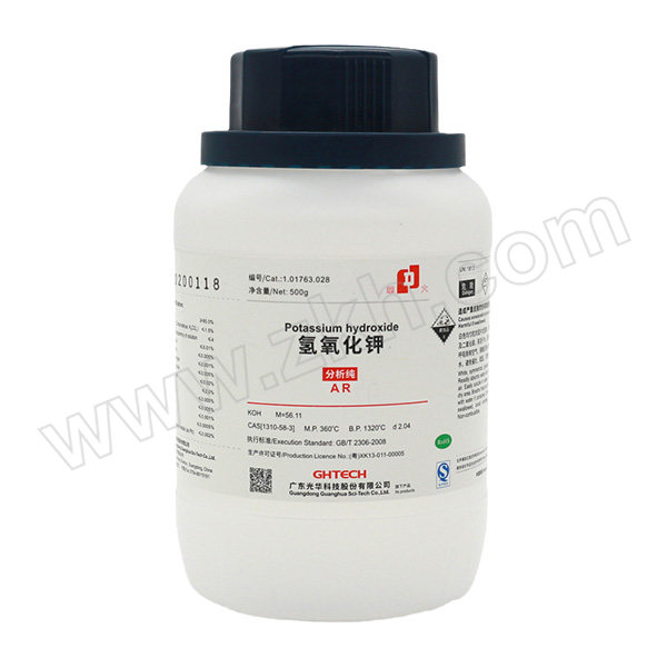 JHD/华大 氢氧化钾 1.01763.028 CAS号1310-58-3 等级AR 500g 1瓶