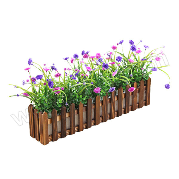 XIJIAHUA/溪嘉华 仿真绿植盆栽摆件 太阳菊紫玫 50×8.5cm栅栏 原木色 1个