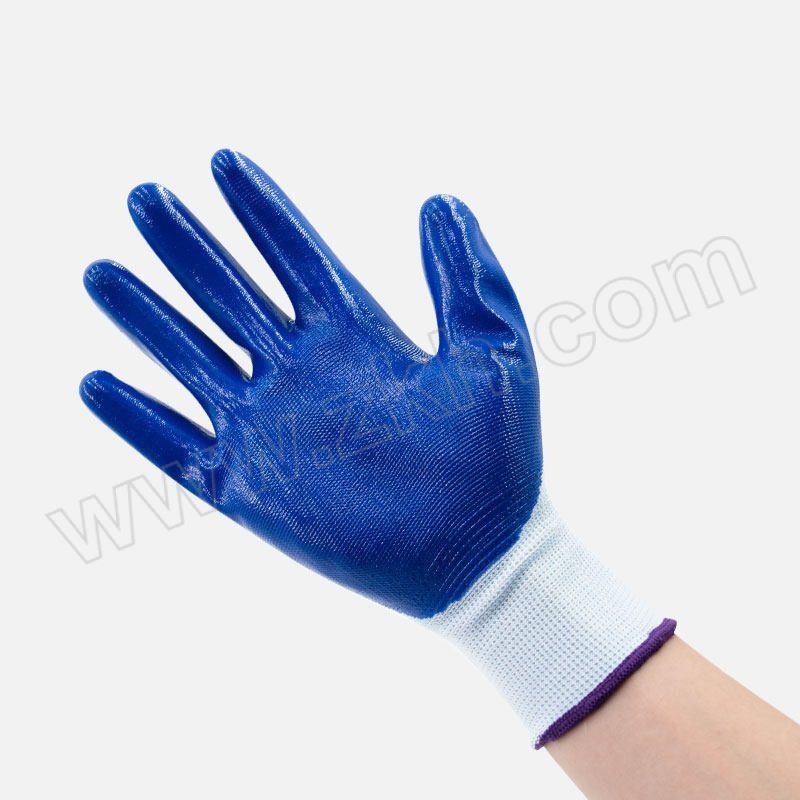 MINGGU/鸣固 浸胶丁腈手套 均码 蓝白色 12双 1包