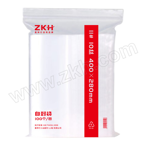 ZKH/震坤行 自封袋 11# 单面10丝 尺寸400×280mm 单面厚度0.1mm 100个 1包