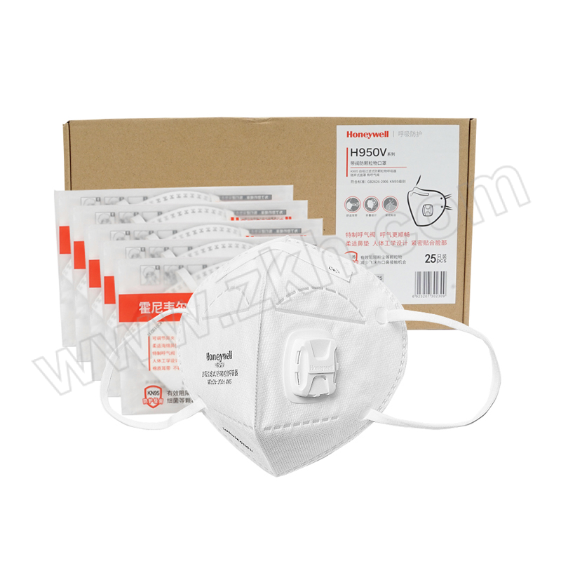 HONEYWELL/霍尼韦尔 【电商款】耳戴式颗粒物防护口罩 H950V KN95 白色 带阀 25只 1盒