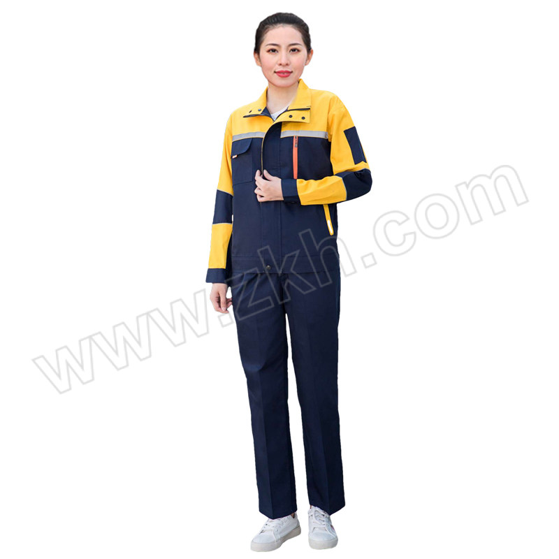 GONGTAI/共泰 长袖春秋工作服 GD006 4XL(190) 藏蓝黄色拼肩 涤棉 带反光条 含上衣×1+裤子×1 1套