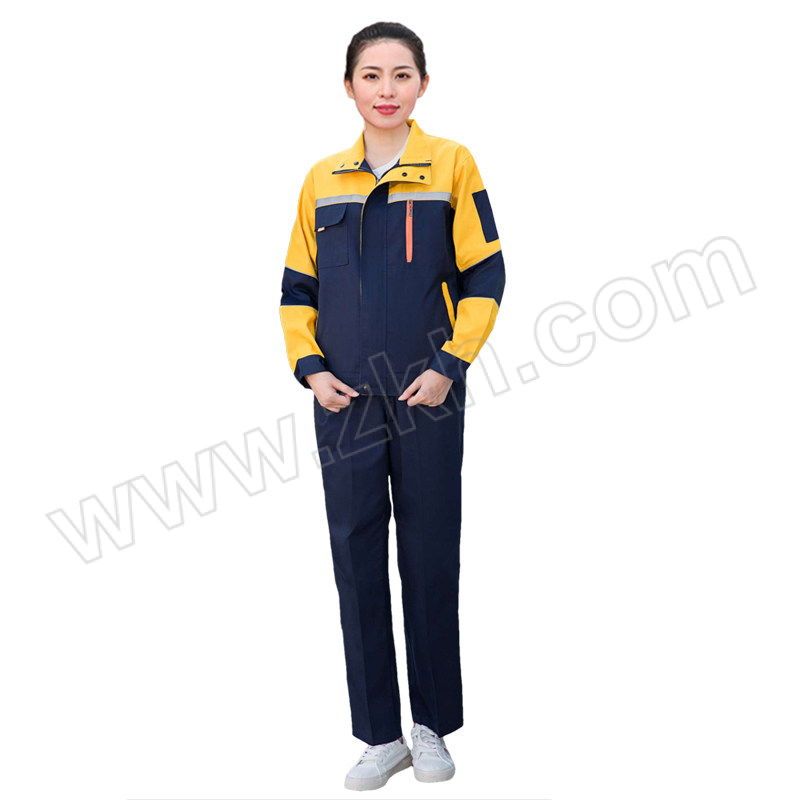 GONGTAI/共泰 长袖春秋工作服 GD006 4XL(190) 藏蓝黄色拼肩 涤棉 带反光条 含上衣×1+裤子×1 1套