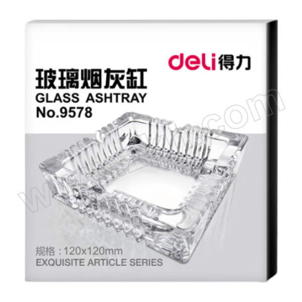 DELI/得力 玻璃烟灰缸 9578 透明 120×120mm 1只