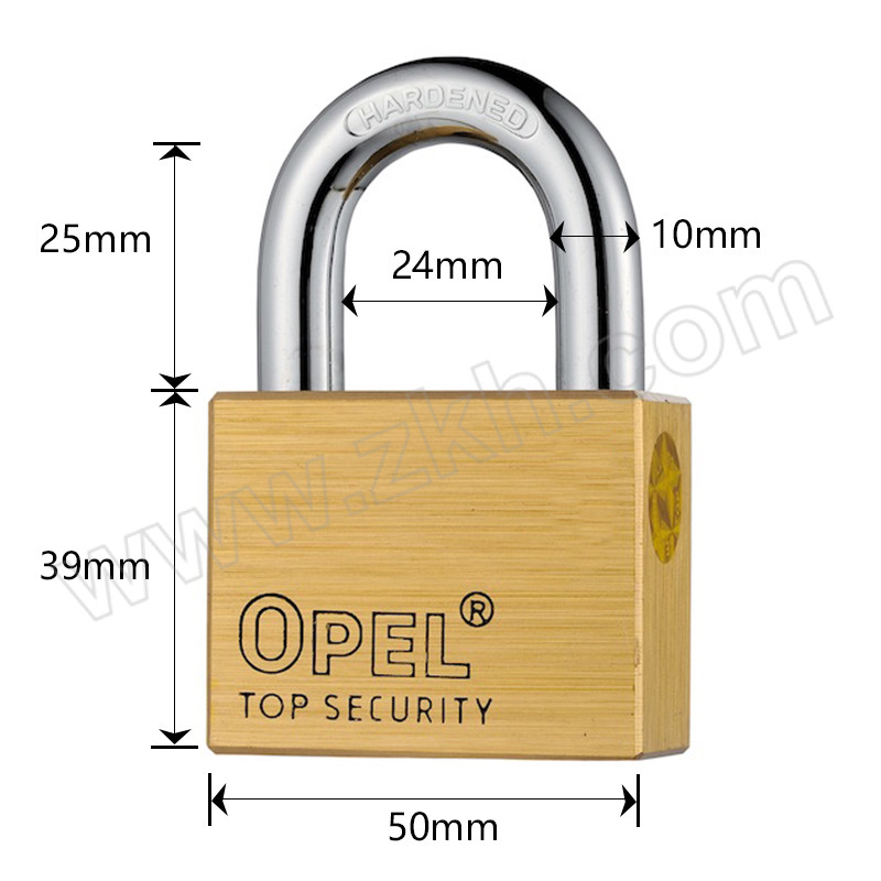 OPEL 短梁四方叶片铜挂锁 DS50 黄铜色 不通开 锁体宽度50mm 锁钩净高25mm 含钥匙×4 1把