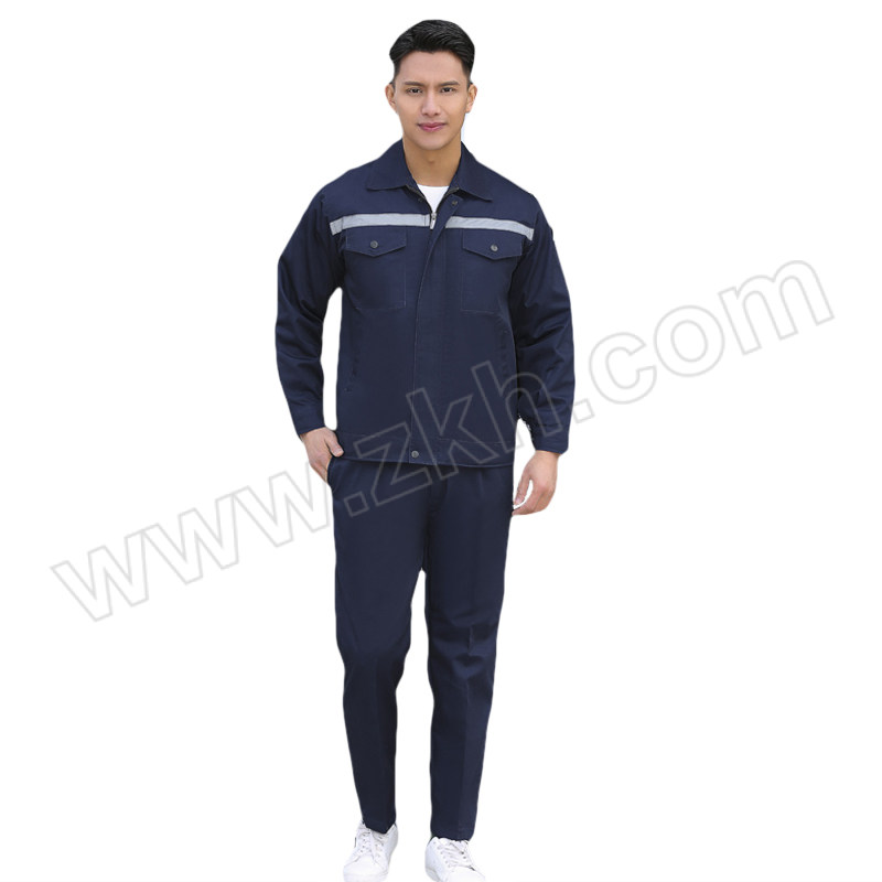 GONGTAI/共泰 加厚长袖春秋工作服 GE004 3XL(185) 藏蓝色 涤棉 带反光条 含上衣×1+裤子×1 1套
