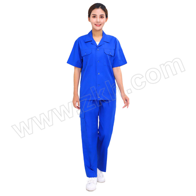 GONGTAI/共泰 夏季短袖工作服 TB003 2XL(180) 宝蓝色 纯棉细斜纹 纽扣款 含上衣×1+裤子×1 1套